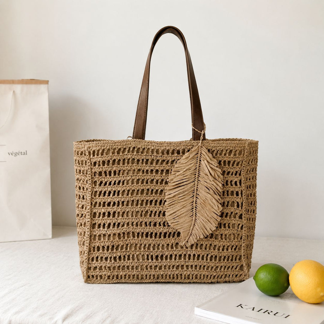 Macramé Beach Bag with Leather Accents Bowlift