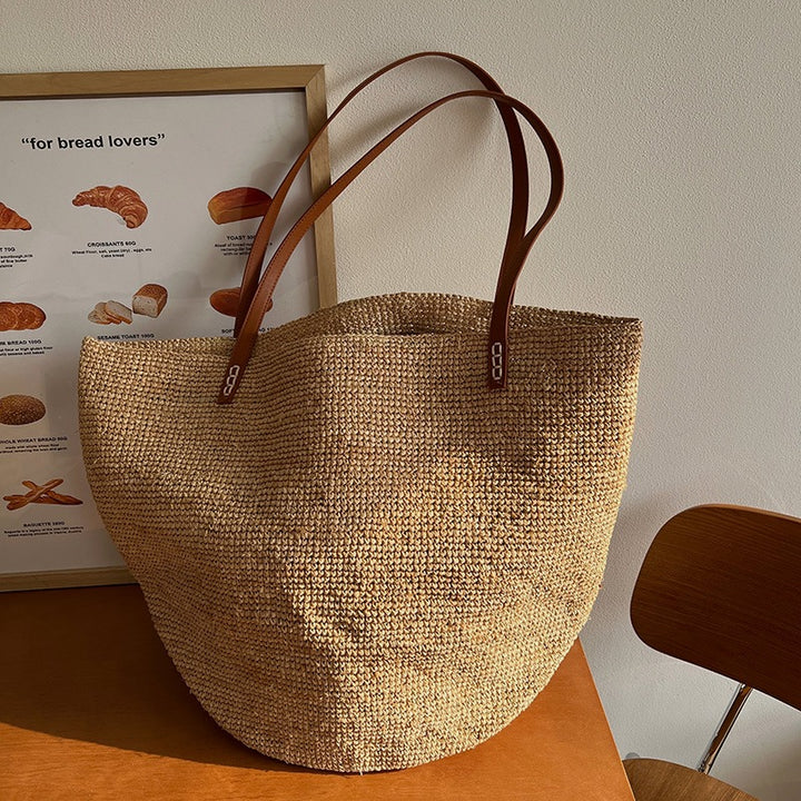 Handmade straw bag with high-quality leather handles Bowlift