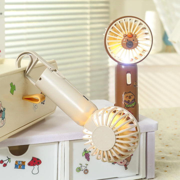 Women's Portable Handheld Fan with Integrated LED Light and Animal Design Bowlift