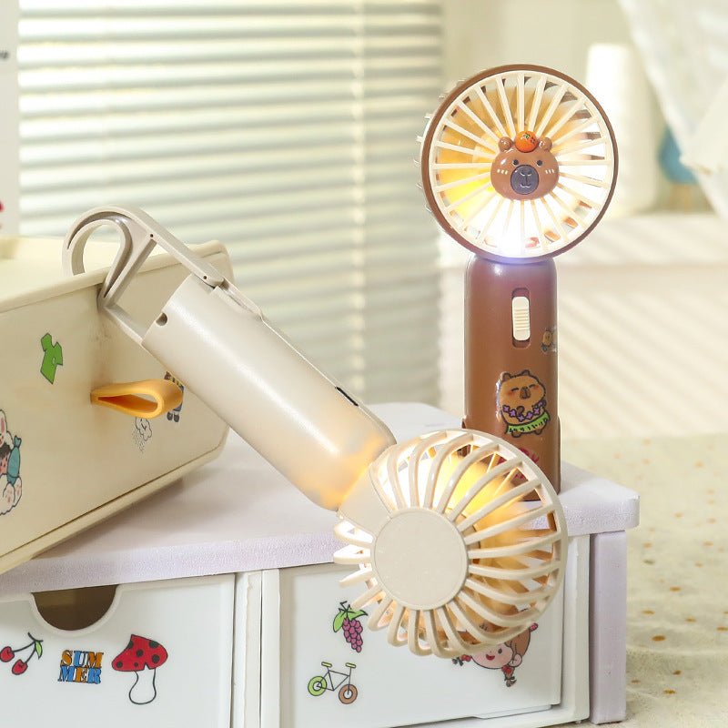 Portable hand fan with cute bear design and LED lighting Bowlift