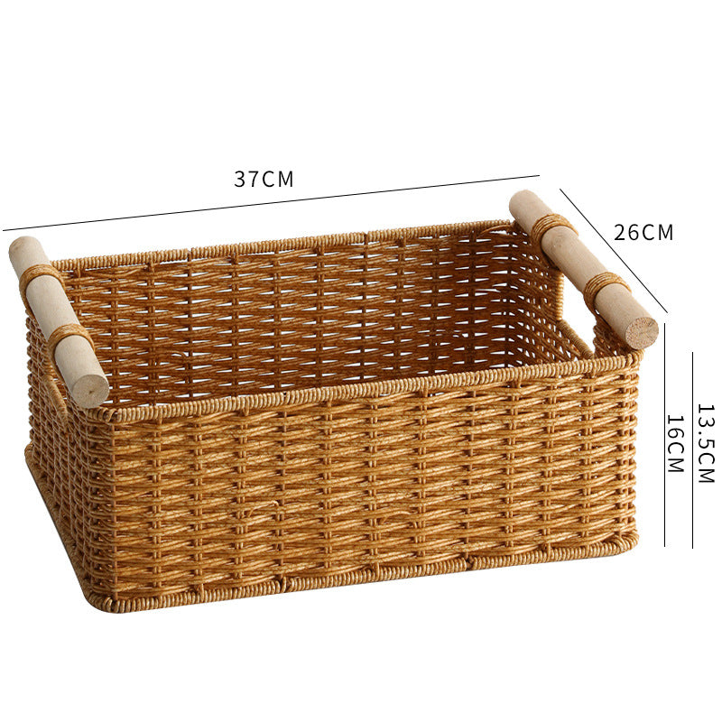 Handcrafted Woven Storage Basket with Wooden Handles Bowlift
