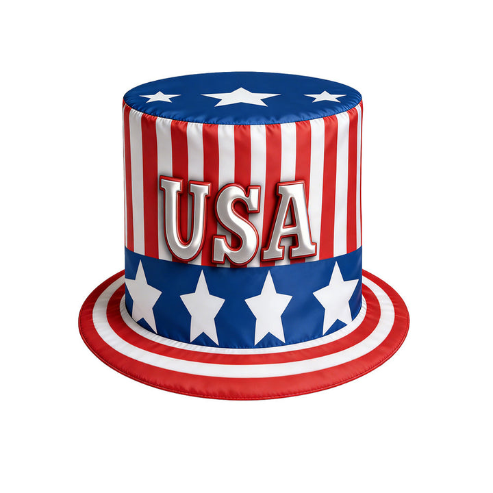 Unisex nan patriotic party top hat with all-over flag pattern and stable brim Bowlift