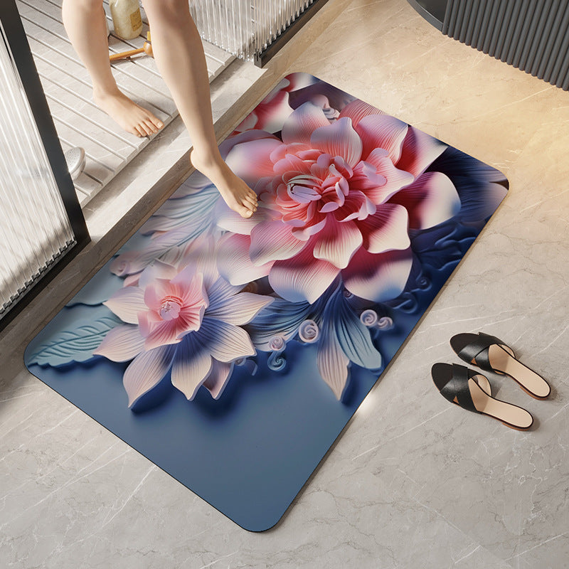 Artistic Floral Design Bath Mat Bowlift