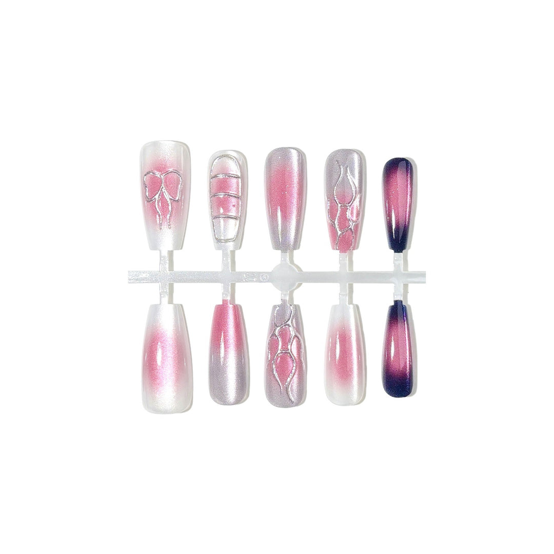 Decorative Press-On Nail Set with Ombre and Glitter Effects