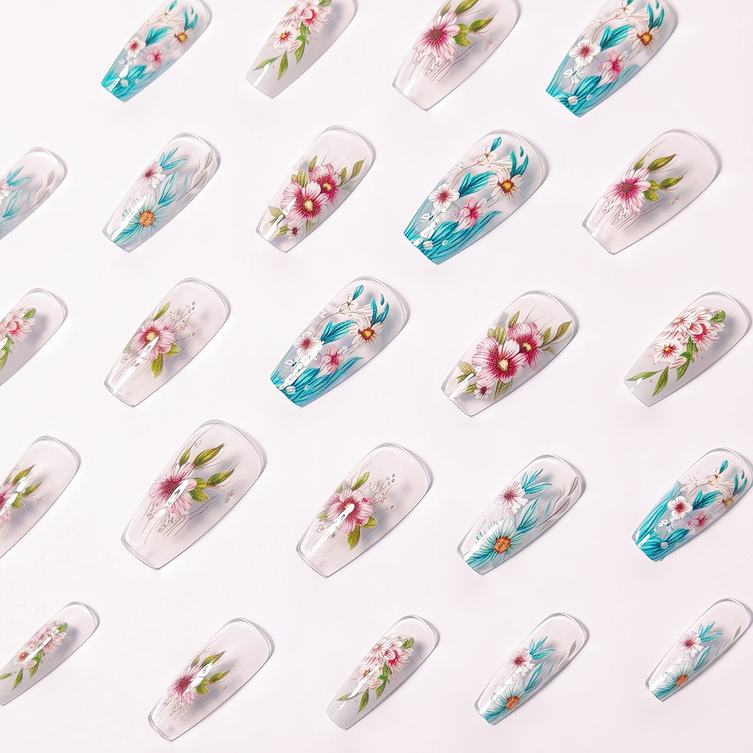 Artificial nail design with floral accents Bowlift