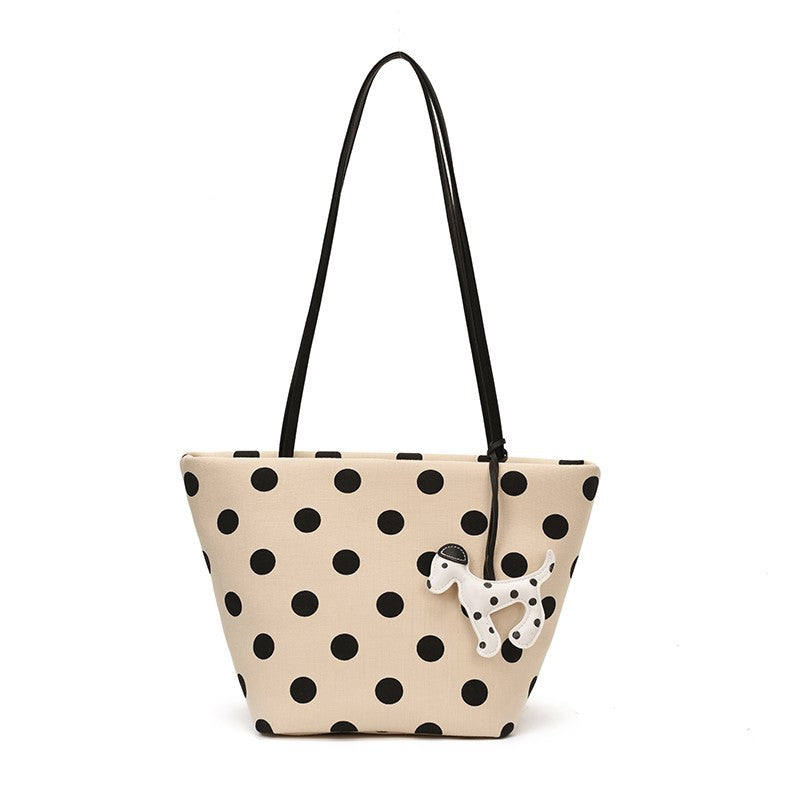 Polka Dot Canvas Shoulder Tote Bowlift