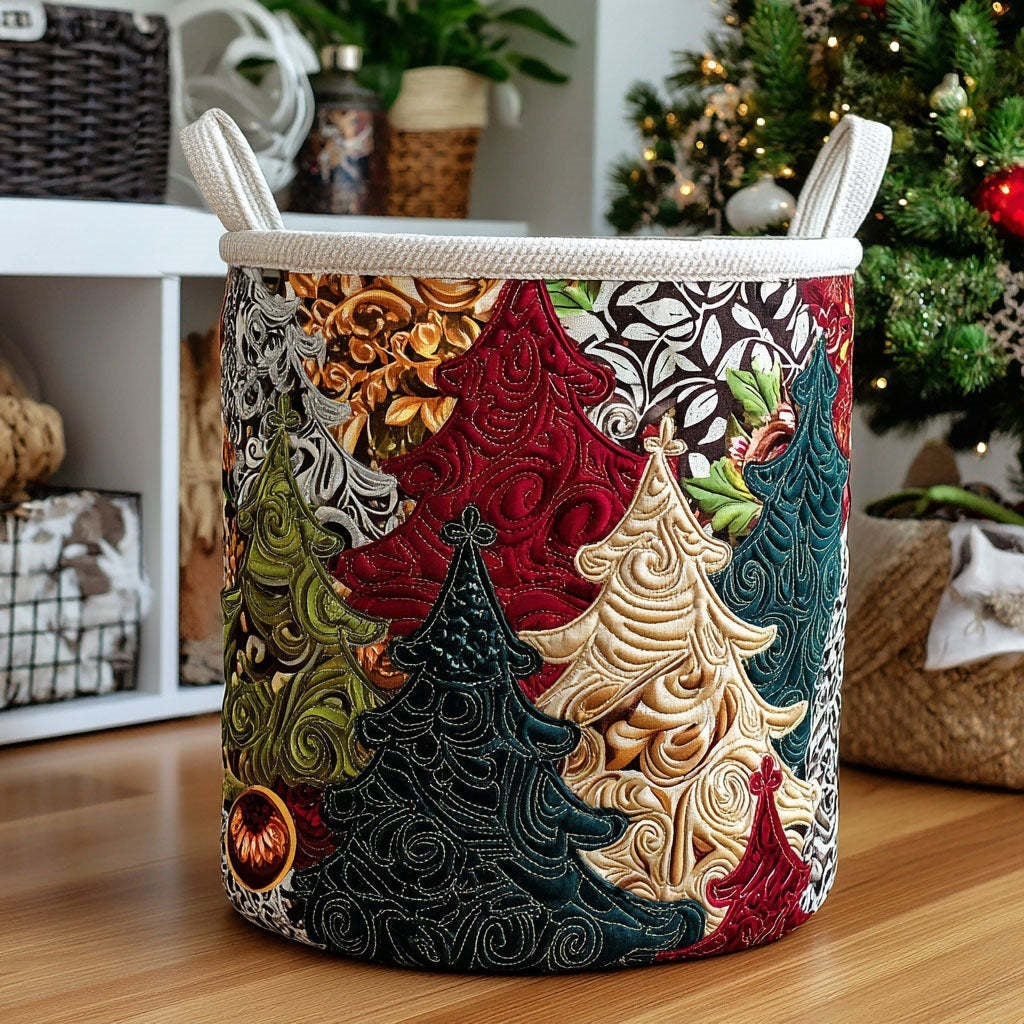 Quilted Decorative Laundry Storage Basket With Rope Handles Collapsible Fabric Organizer