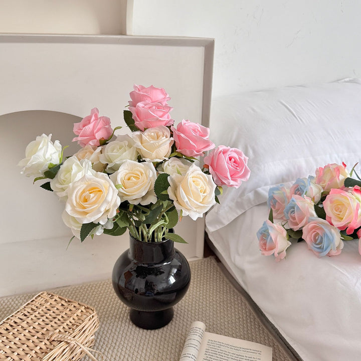 Decorative Long-Stem Silk Rose Bouquet Bowlift