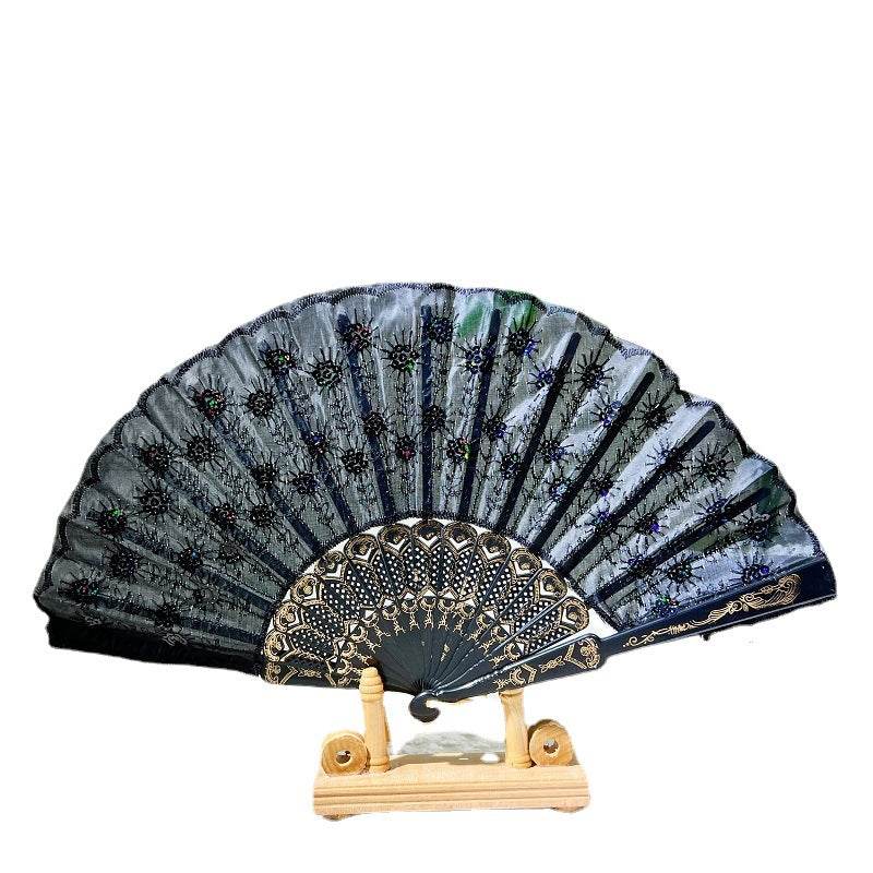 Women's folding fan with artistic decorations Bowlift