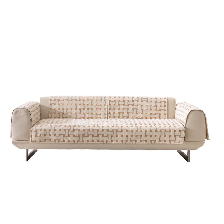 Three-seater sofa with geometric jacquard cover and sleek metal legs Bowlift