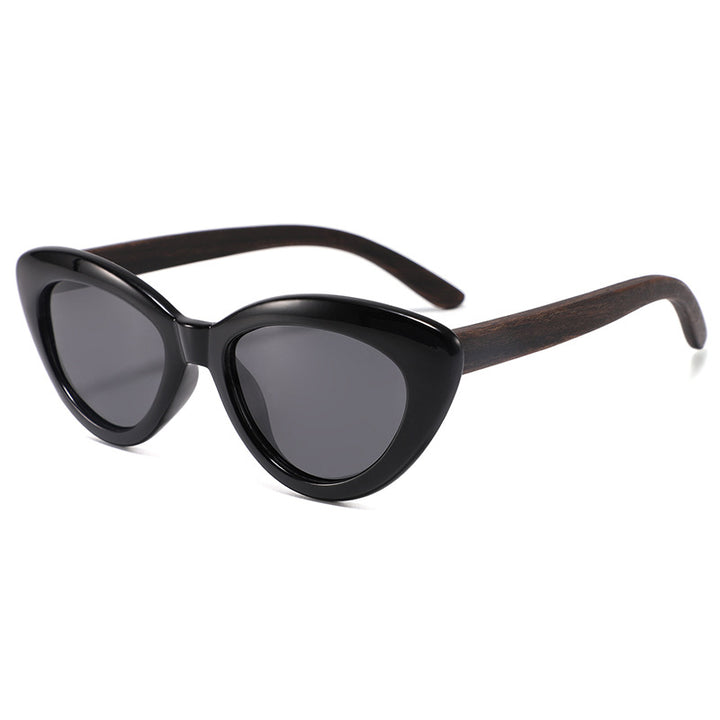 Rimless oversized cat eye polarized sunglasses with wood-effect temples Bowlift
