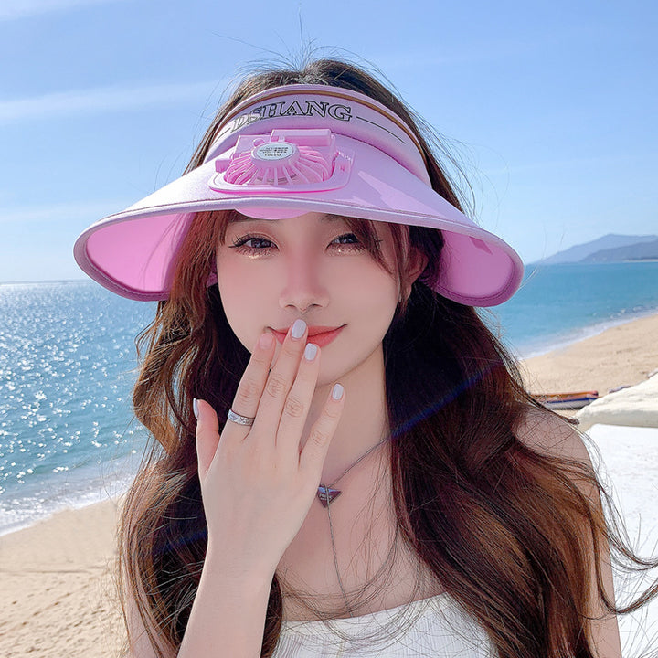 Breathable sun visor for with integrated, quietly running fan and adjustable headband Bowlift