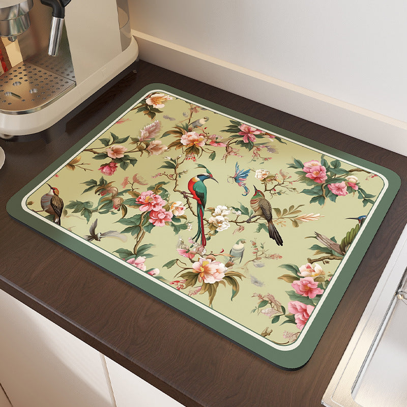 Floral Pattern Kitchen Drain Mat Bowlift