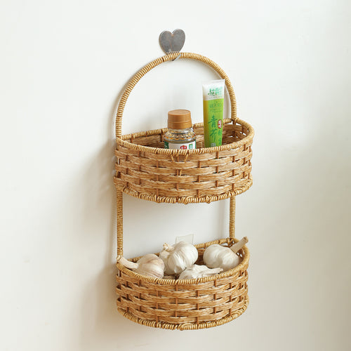 Double-Tiered Wicker Storage Basket Bowlift
