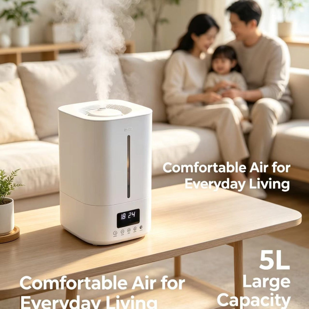 Five liter cool mist ultrasonic humidifier with LED display, programmable timer and ultra-quiet operation Bowlift