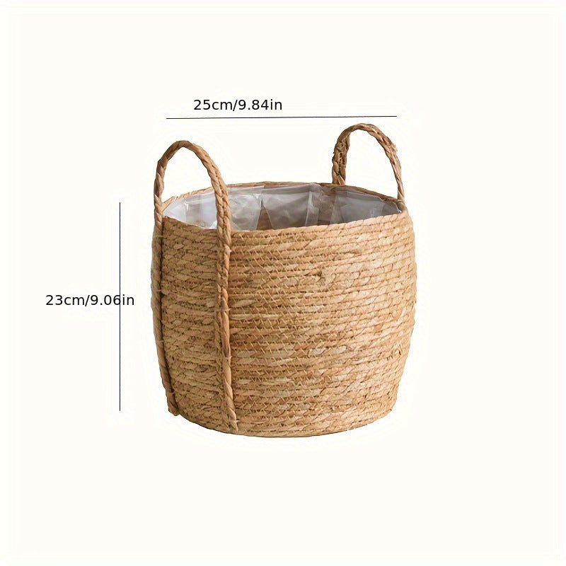 Handwoven Seagrass Storage Basket with Waterproof Liner and Braided Handles Bowlift