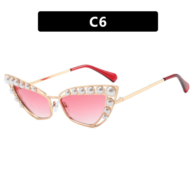 Ladies Cat-Eye Sunglasses with Exclusive Pearl Tip Frame Bowlift