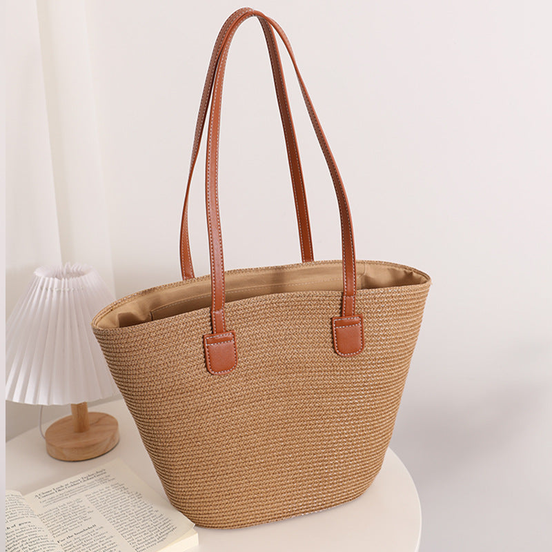 Elegant Bast Handbag with Leather Handles Bowlift