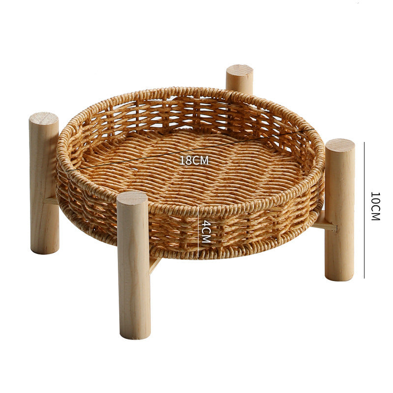 Handwoven Decorative Tabletop Basket with Wooden Legs Bowlift