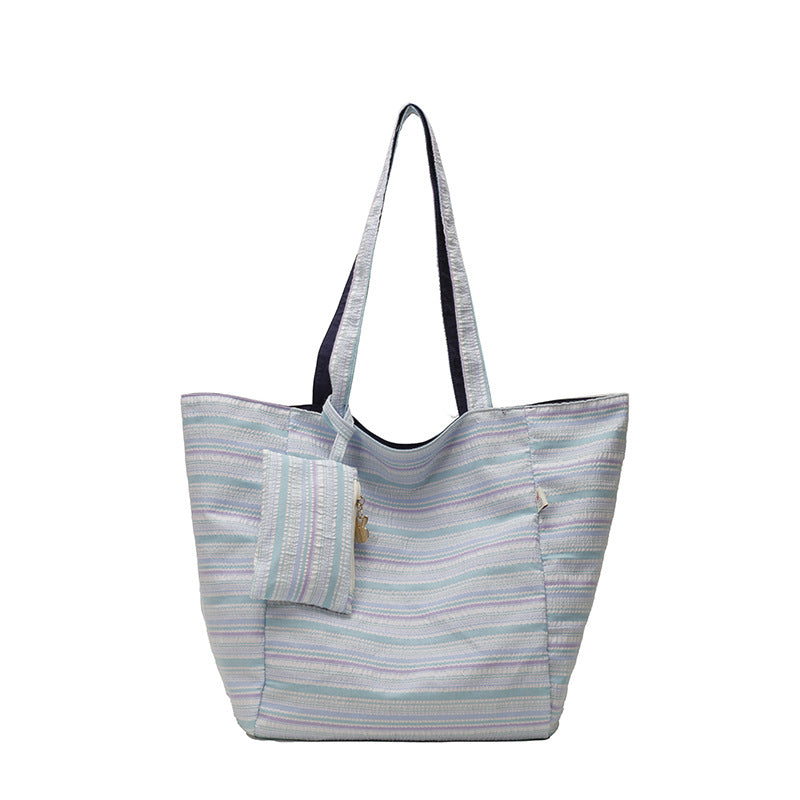Spacious Wave Stripe Shopping Bag Bowlift