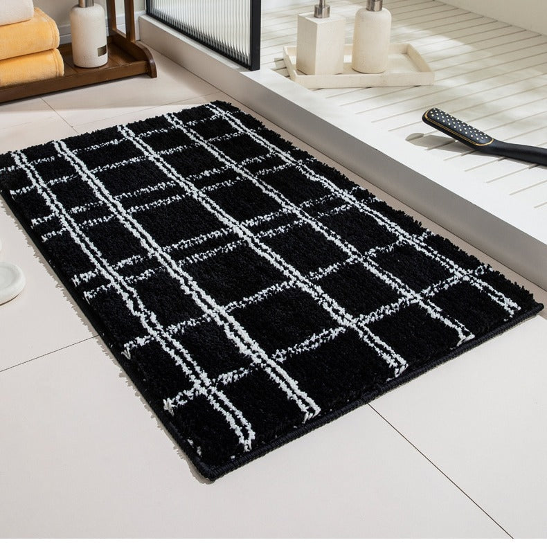 Fluffy Checkered Bath Mat