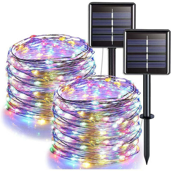 Solar Copper Wire Fairy String Lights With Dual Stake Panels Bowlift