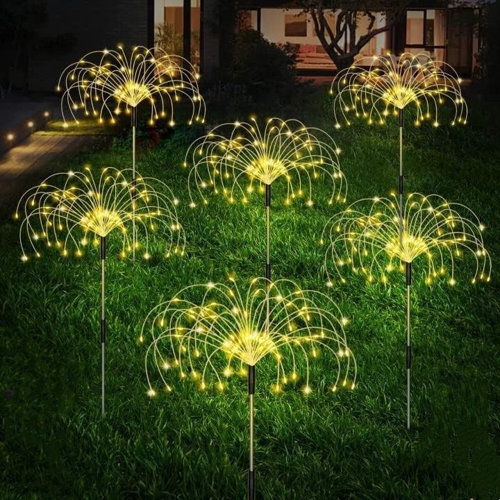 Solar-Powered Fiber-Optic Dandelion Garden Stake Lights With Waterproof LED Fireworks Effect Bowlift