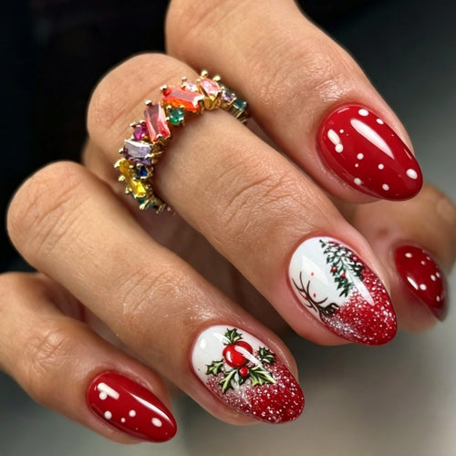 Christmas art nails with festive glitter pattern and Christmas motifs Bowlift