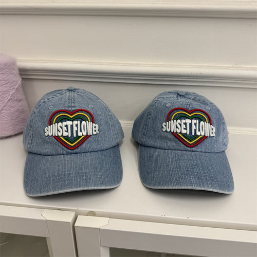Women's Embroidered Heart Design Denim Baseball Cap Bowlift