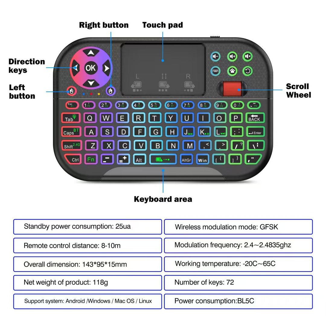 Mini Wireless Touchpad Keyboard Bowlift