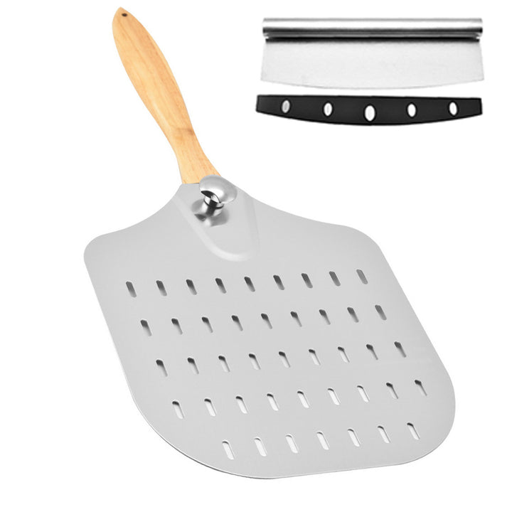large stainless steel pizza peel with wooden handle Bowlift