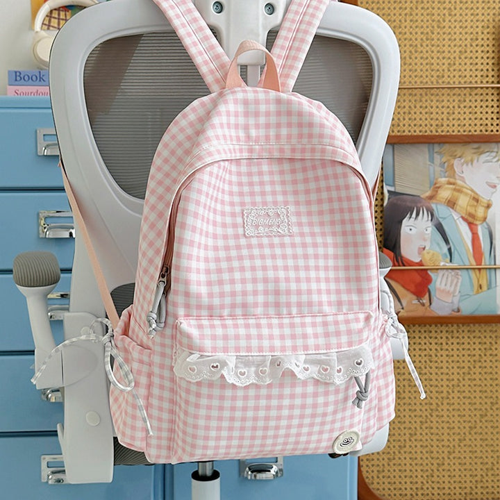 Cute Gingham Print Backpack Bowlift