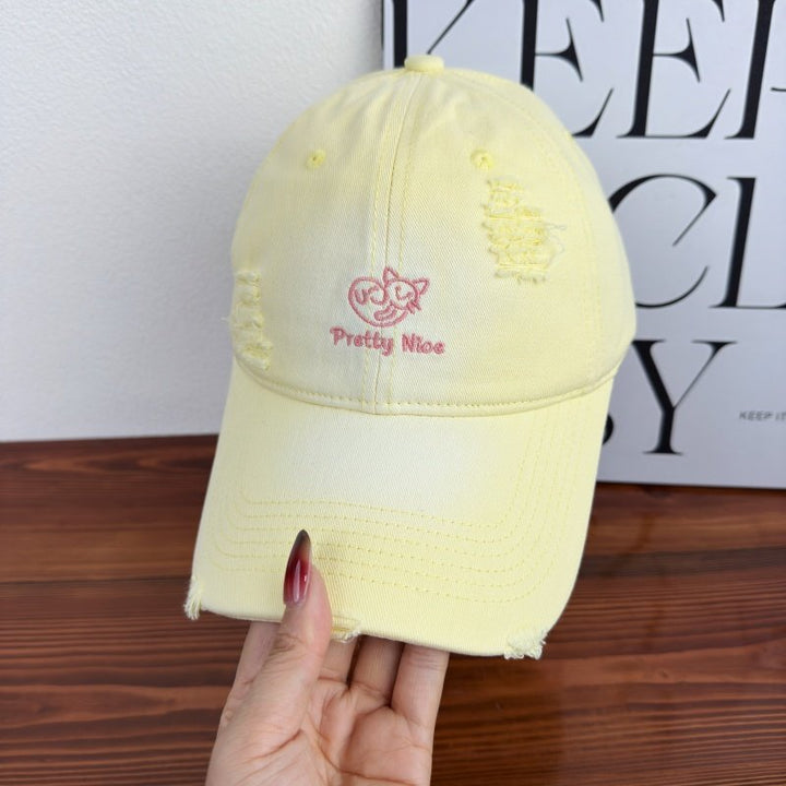Women's Distressed Casual Embroidered Baseball Cap Bowlift