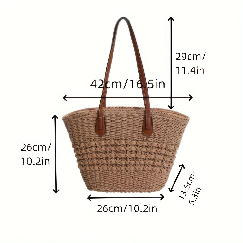 Natural basket bag with elegant leather handles Bowlift