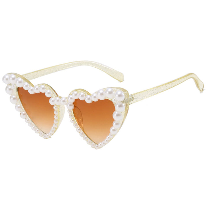 Women's Heart-Shaped Sunglasses with Pearl-Embellished Frame Bowlift