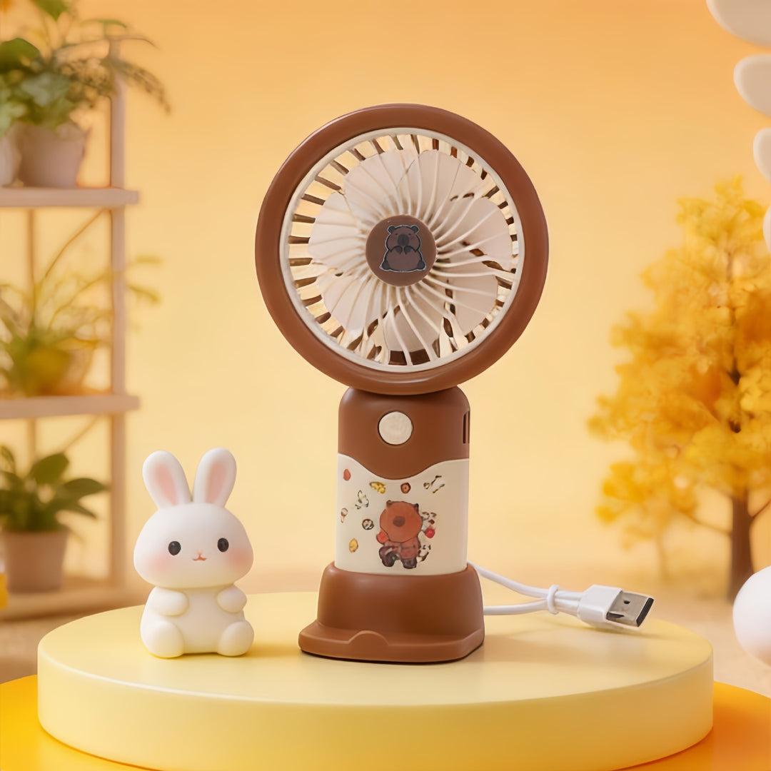 Unisex portable hand fan with bear motif and charging station Bowlift