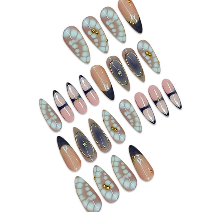 Premium Artistic Stiletto Press-On Nails with Gold Accents Bowlift
