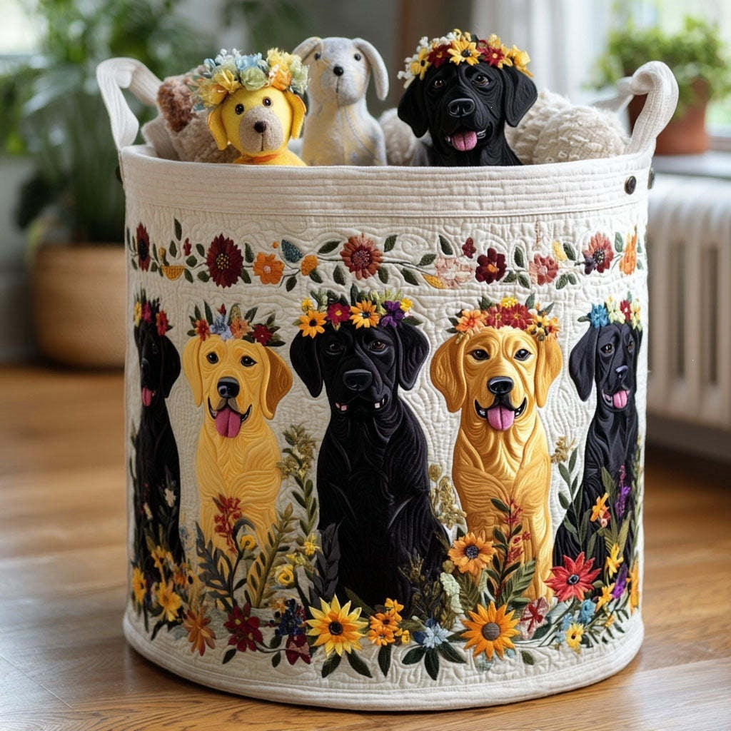 Quilted Decorative Laundry Storage Basket With Rope Handles Collapsible Fabric Organizer