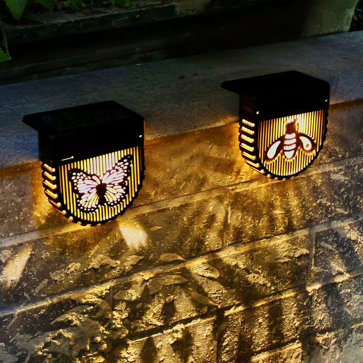 Decorative Solar Garden Wall Lanterns With Laser Cut Bee And Butterfly Motifs Bowlift