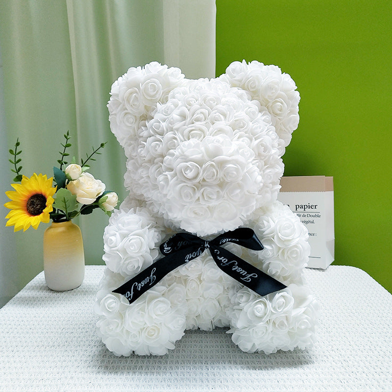 Handcrafted Rose-Foam Teddy Bear Gift Sculpture With Heart Accent