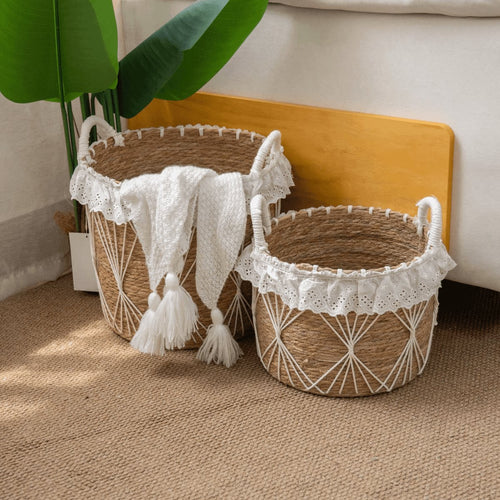 Decorative Woven Storage Basket with Ruffled Edge Bowlift