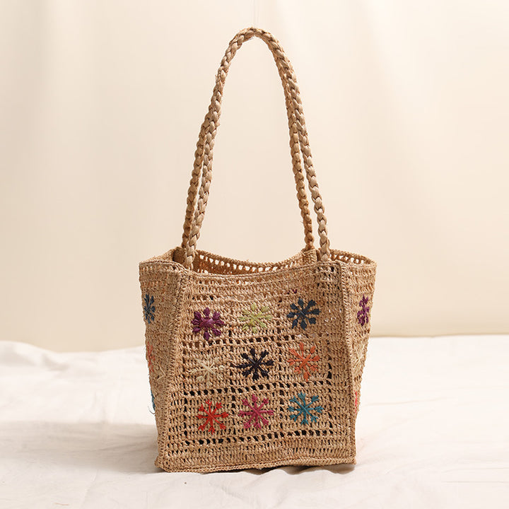 Handcrafted straw bag with colorful embroidery design Bowlift