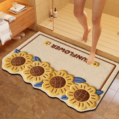 Floral Embroidered Bathroom Mat Bowlift