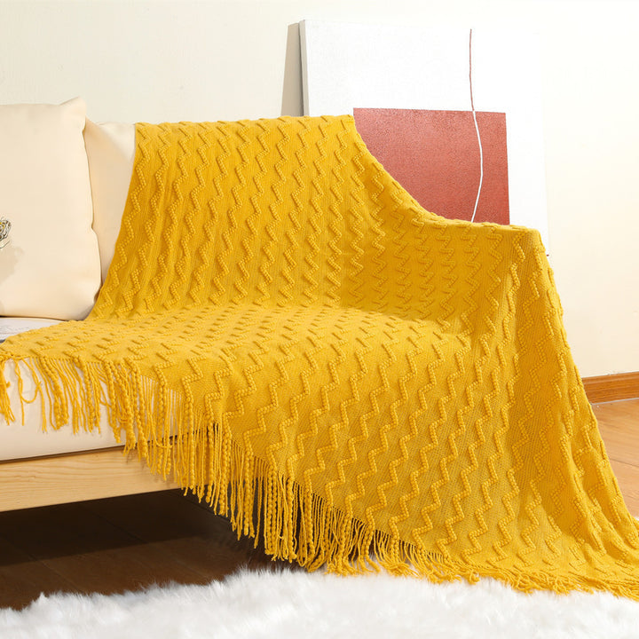 Textured Woven Throw Blanket with Fringe Bowlift