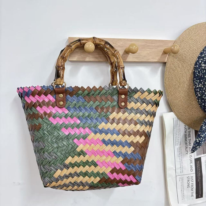 Handwoven basket bag with bamboo handles Bowlift