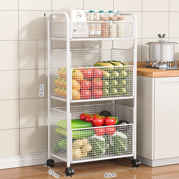 Rolling Kitchen Storage Cart with Mesh Baskets Bowlift