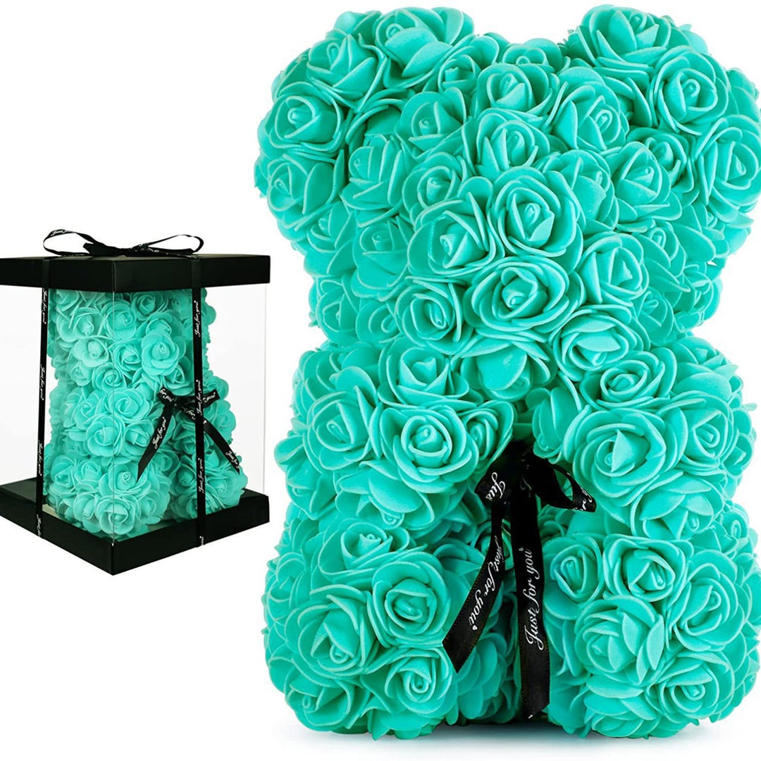 Handcrafted Foam Rose Teddy Bear Gift Sculpture With Satin Ribbon