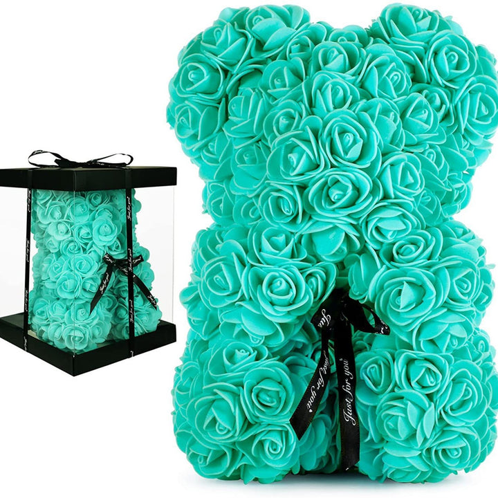 Handcrafted Foam Rose Teddy Bear Gift Sculpture With Satin Ribbon