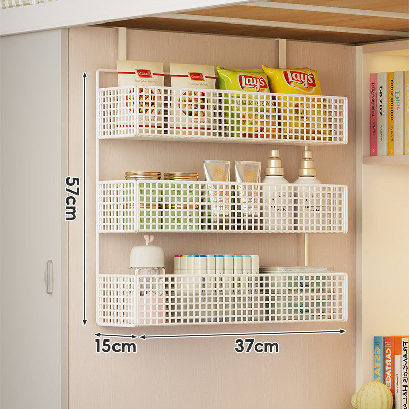 Stacked Mesh Grid Storage Baskets with Over-Shelf Hooks for Pantry Bathroom Kitchen