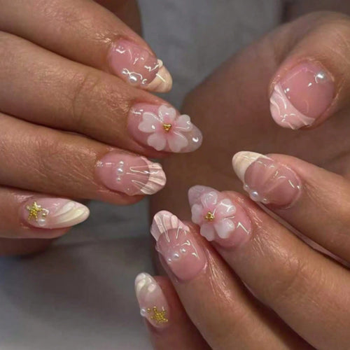 Floral Acrylic Press-On Nails Bowlift